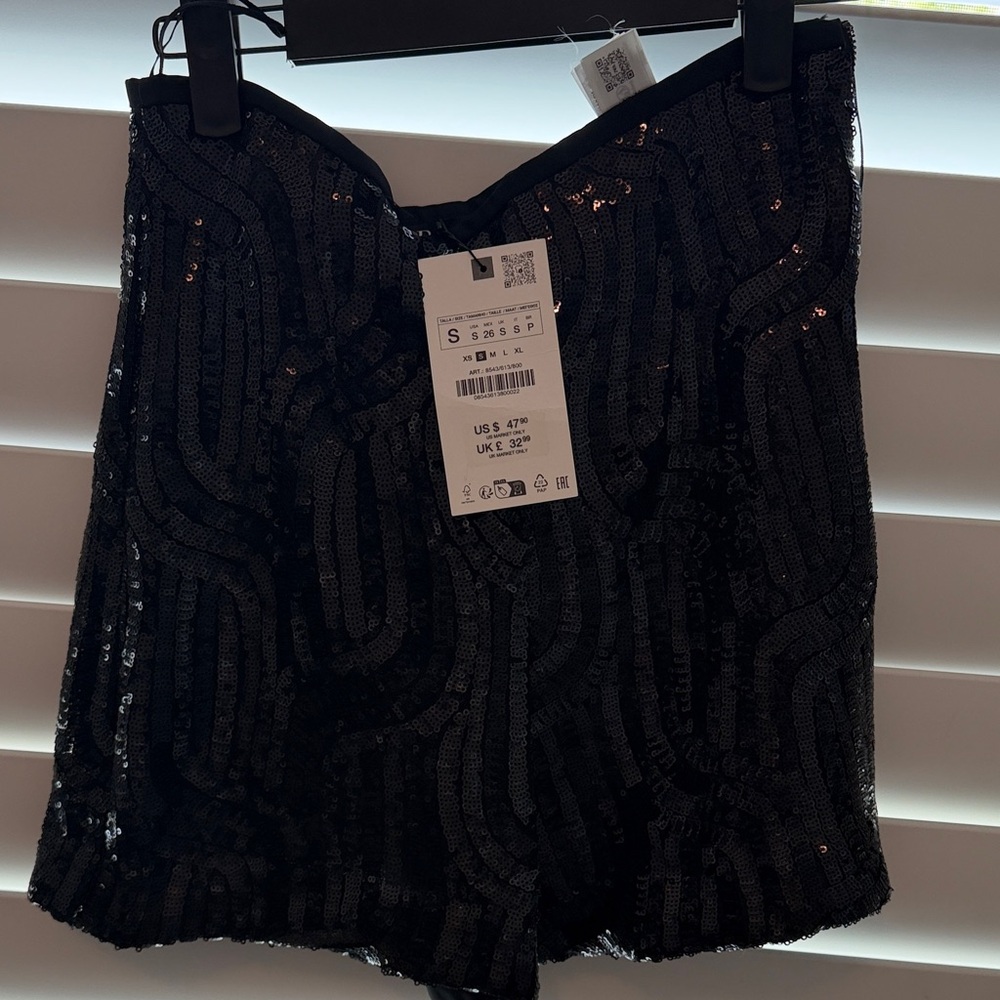 NWT Zara Black Sequin High-Waist Shorts